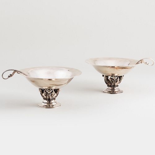 TWO GEORG JENSEN SILVER TAZZA AND