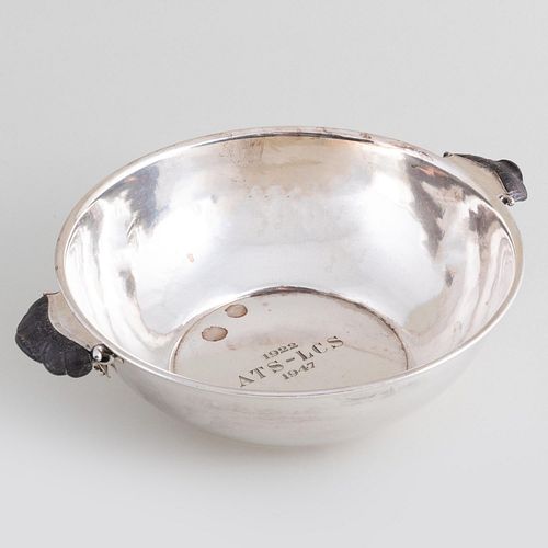 JENSEN SILVER BOWL WITH WOOD HANDLESMarked