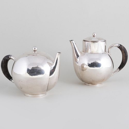 TWO GEORG JENSEN SILVER TEAPOTS 2e3db5