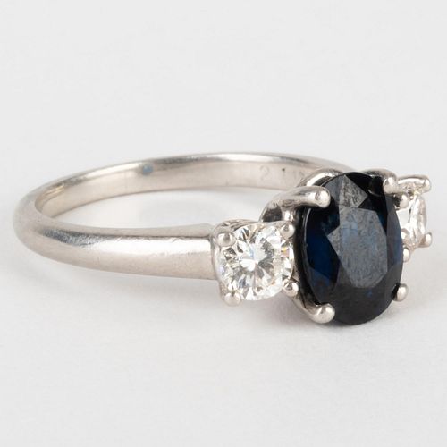 PLATINUM, SAPPHIRE AND DIAMOND RINGMarked