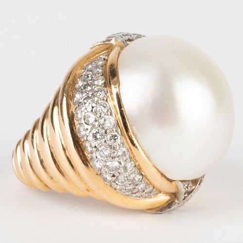 MABE CULTURED PEARL AND DIAMOND