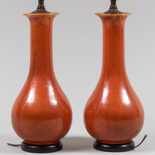 PAIR OF CHINESE ORANGE GLAZE VASES 2e3e1b