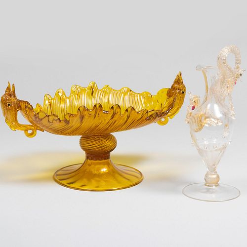 VENETIAN GLASS COMPOTE AND EWERThe