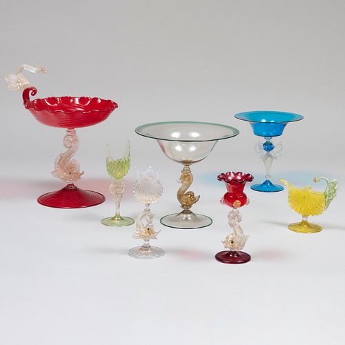 GROUP OF SEVEN VENETIAN GLASS TABLE