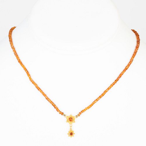 22K GOLD AND CITRINE BEADED NECKLACEMarked