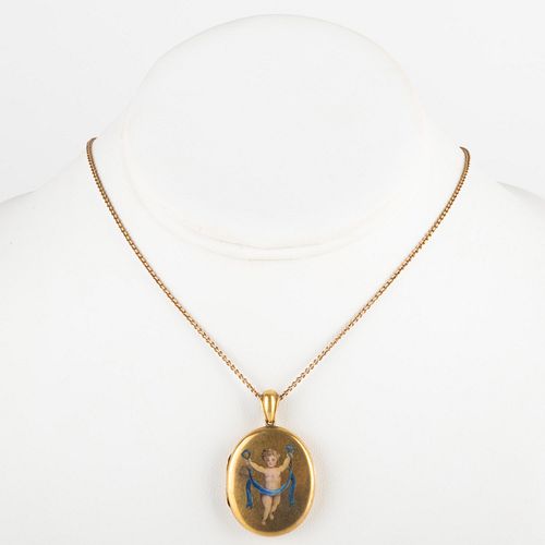 14K GOLD AND ENAMEL LOCKET ON 14K