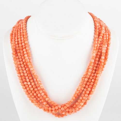 SIX STRAND CORAL BEAD NECKLACEWith 2e3eec