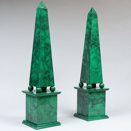 PAIR OF TALL FAUX PAINTED MALACHITE 2e3fad