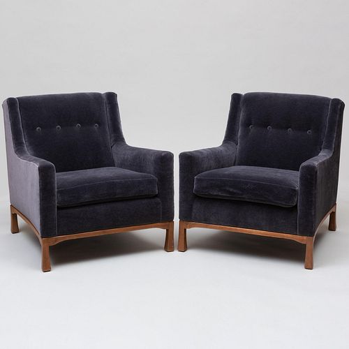 PAIR OF MOHAIR UPHOLSTERED ARMCHAIRS,