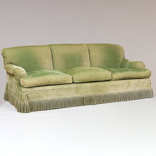 GREEN CHENILLE UPHOLSTERED THREE