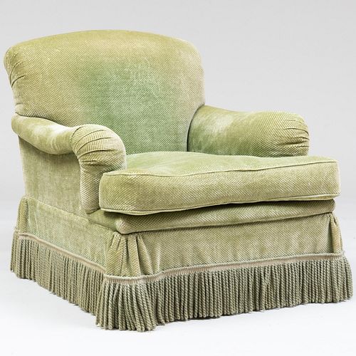 GREEN CHENILLE UPHOLSTERED CLUB