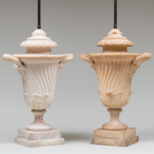 PAIR OF LARGE CARVED ALABASTER