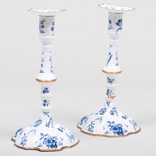 PAIR OF STAFFORDSHIRE ENAMEL CANDLESTICKSUnmarked 10 2e4109