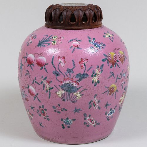 CHINESE PINK GROUND GINGER JAR