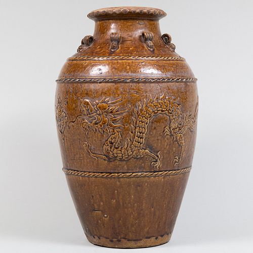 CHINESE BROWN GLAZED POTTERY WINE