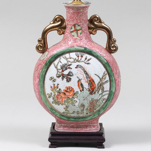 CHINESE PORCELAIN MOON FLASK MOUNTED
