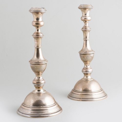 PAIR OF HUNGARIAN SILVER CANDLESTICKSMarked