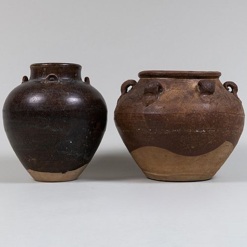 TWO CHINESE POTTERY JARS WITH LUG 2e41f9
