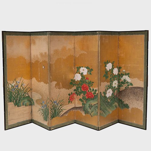 JAPANESE SIX PANEL SCREEN WITH