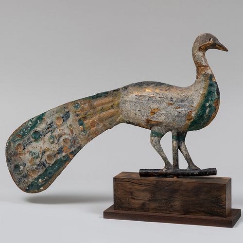 GILT AND PAINTED METAL PEACOCK