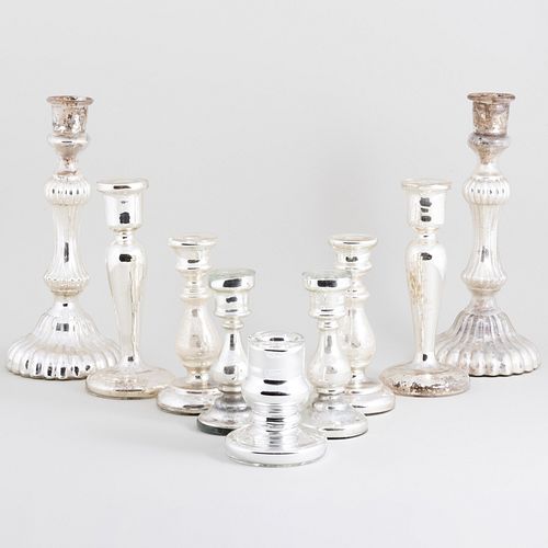 GROUP OF MERCURY GLASS CANDLESTICKSComprising Four 2e4452