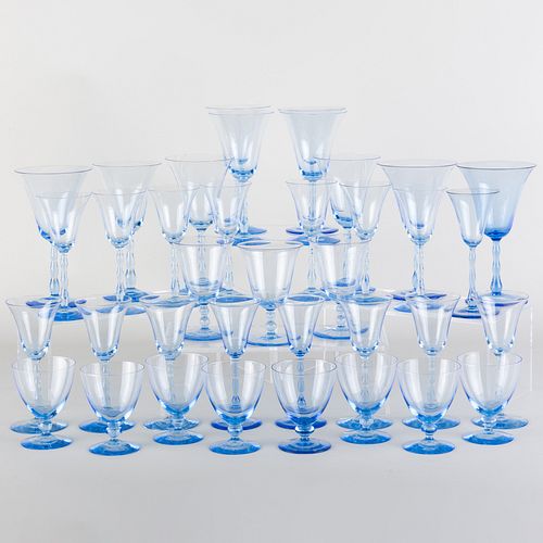 SET OF BLUE GLASS STEMWAREUnmarked.

Comprising:

Ten