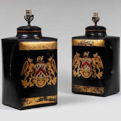 PAIR OF ENGLISH BLACK TôLE AND