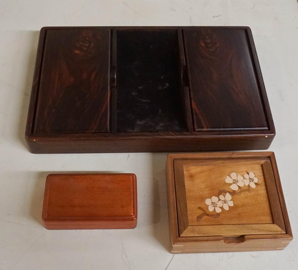 ROSEWOOD DESK TRAY, NOTEPAD BOX AND