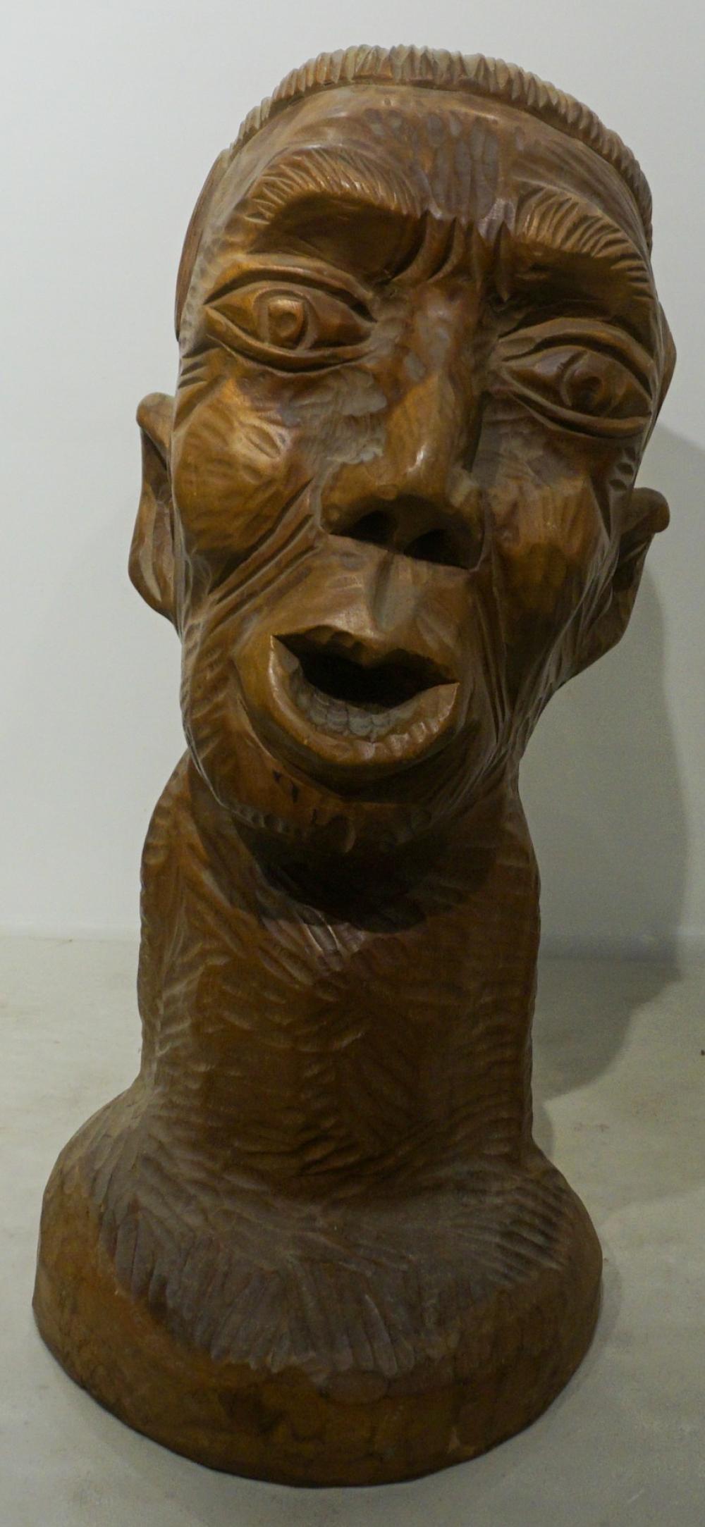 CARVED WOOD BUST OF A MAN, H: 22