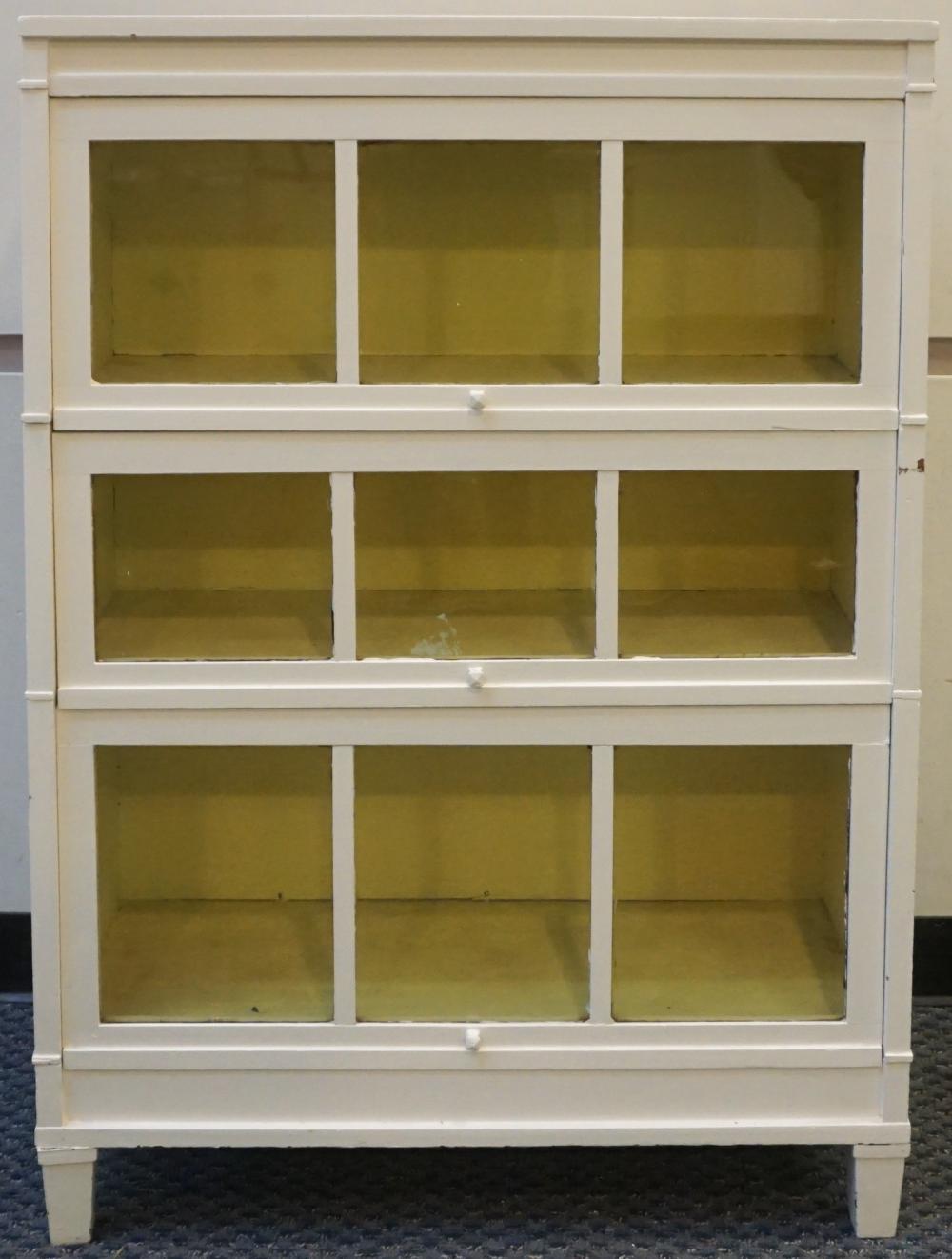 WHITE PAINTED WOOD AND GLASS BARRISTER