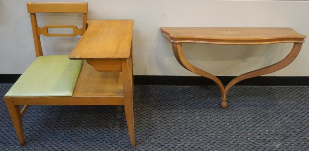 FRUITWOOD TELEPHONE BENCH AND A CONSOLE
