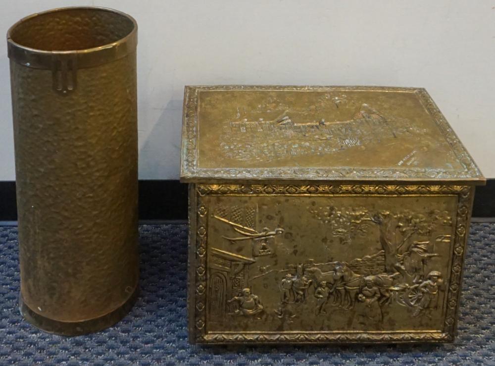 BAS RELIEF BRASS KINDLING BOX AND 2e45d3