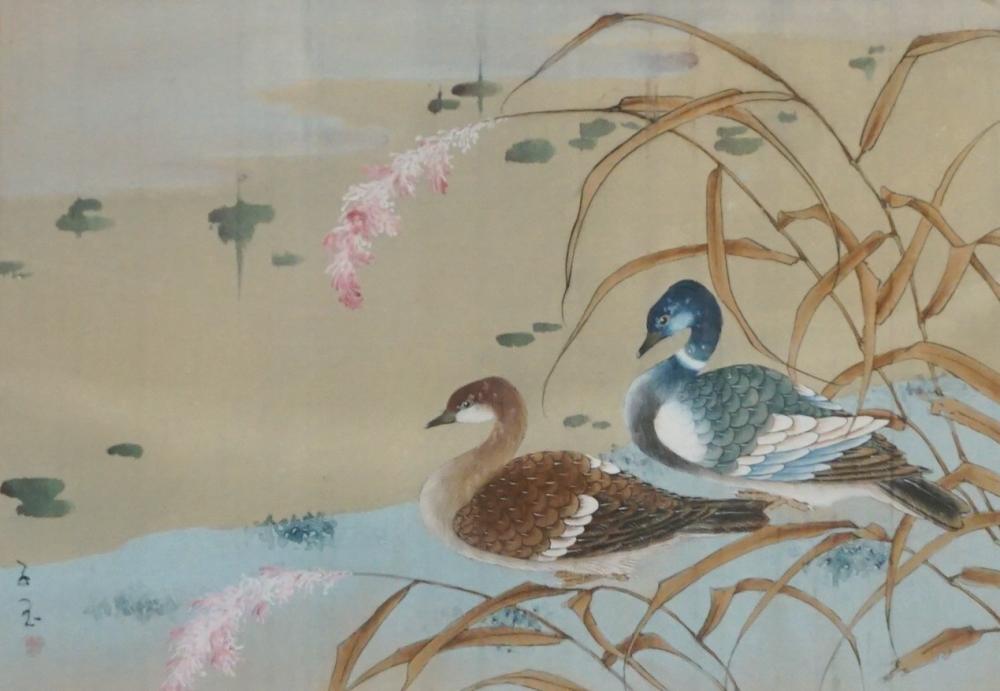 JAPANESE SCHOOL, DUCKS ON A LAKE, WATERCOLOR