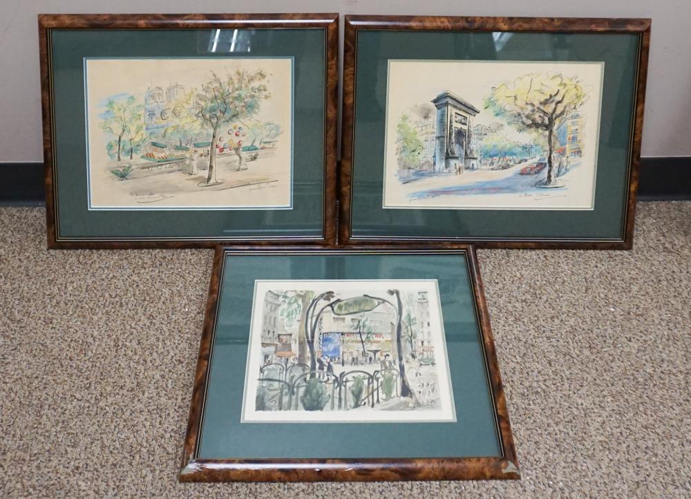 THREE WATERCOLORS OF PARISIAN CITY