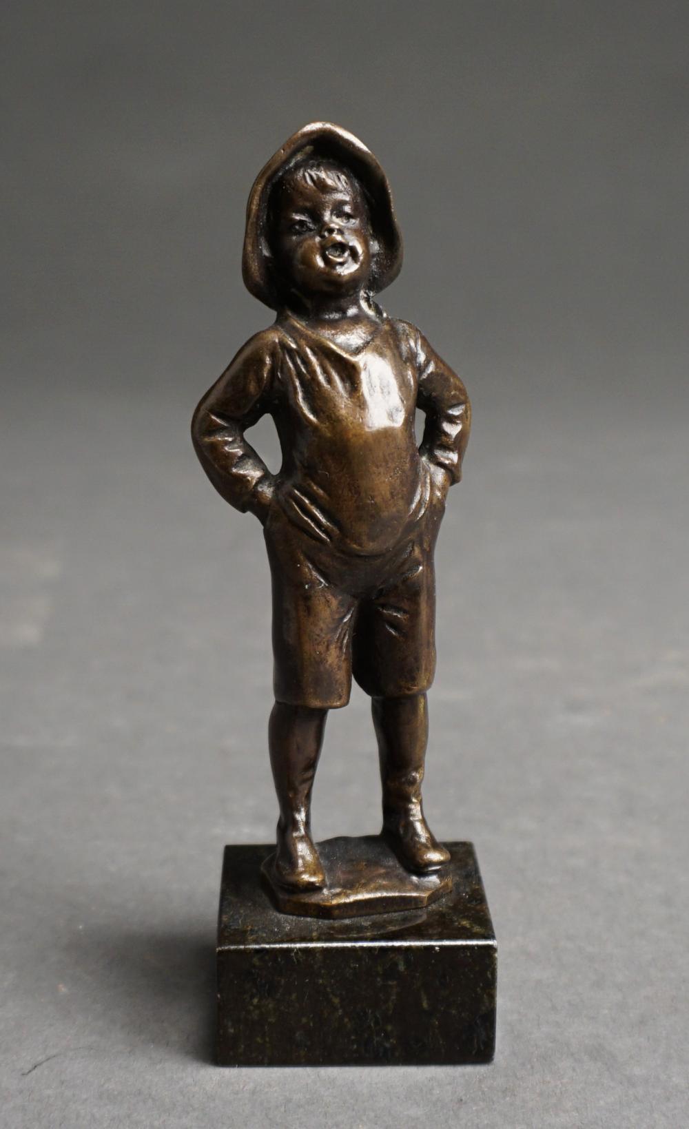 BRONZE STATUE OF YOUNG BOY, SIGNED