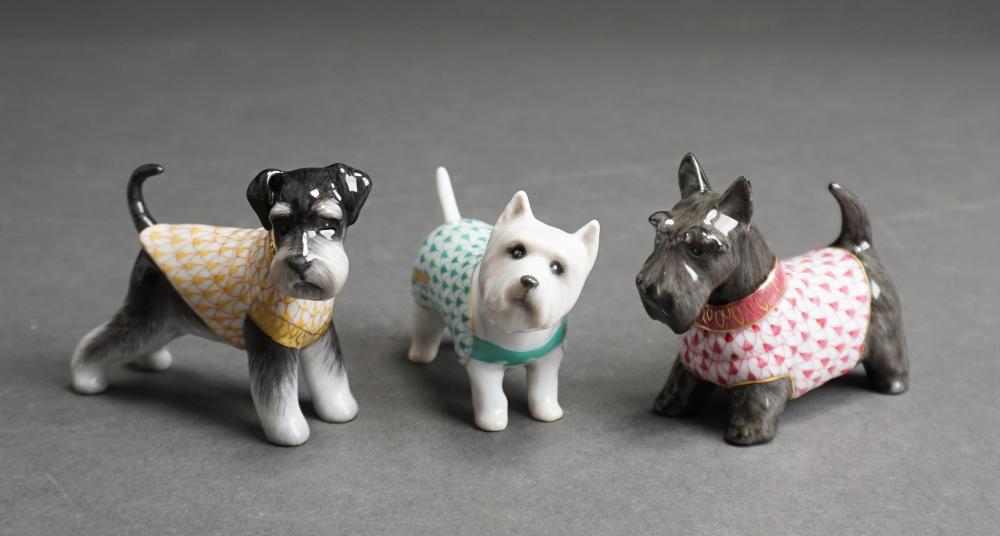 THREE HEREND PORCELAIN DOG FIGURINES