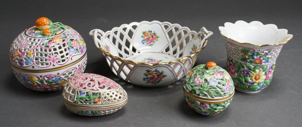 GROUP OF FIVE ASSORTED HEREND PORCELAIN