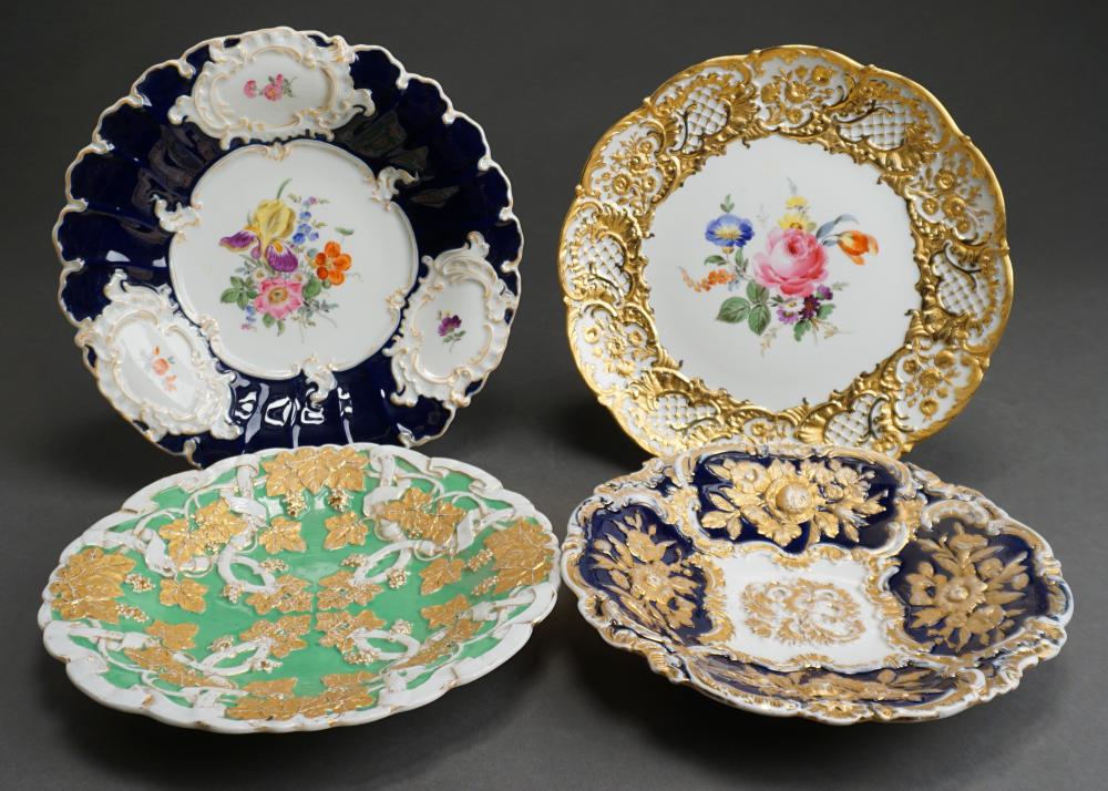 FOUR MEISSEN CHARGERS AND DISHES