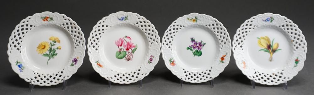 FOUR MEISSEN RETICULATED LIP FLORAL