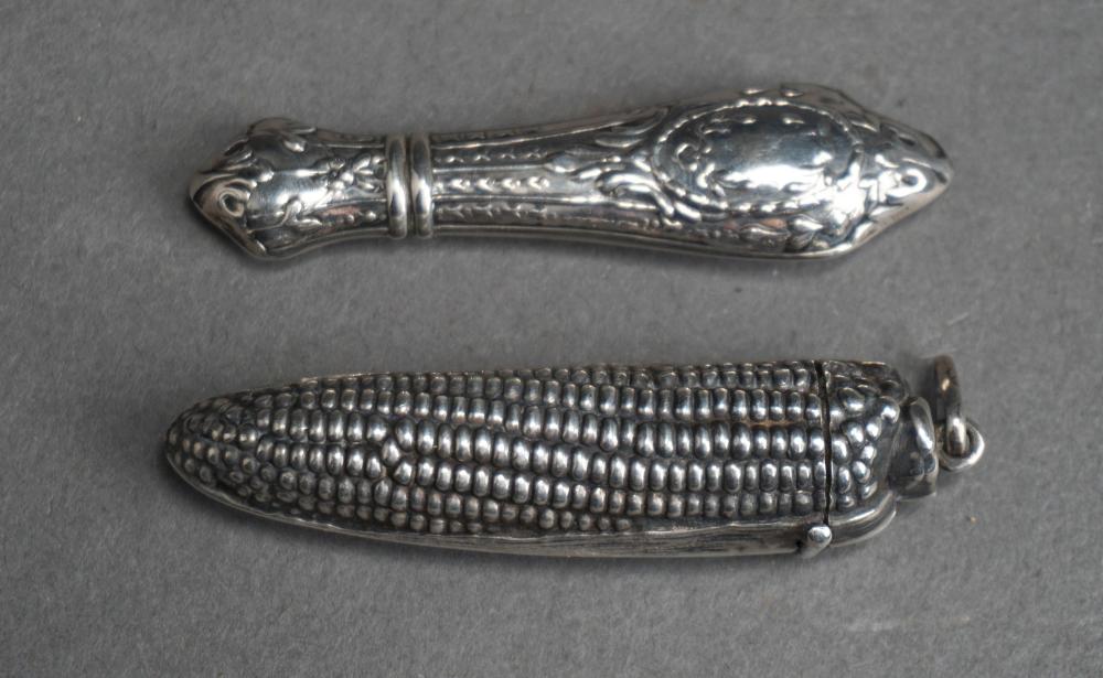 TWO STERLING SILVER NEEDLE CASES,