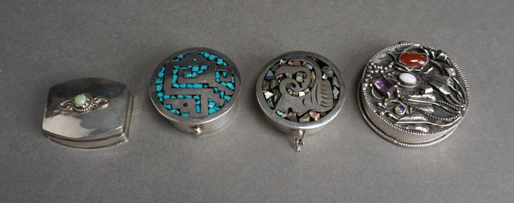 FOUR STERLING SILVER INLAID STONE