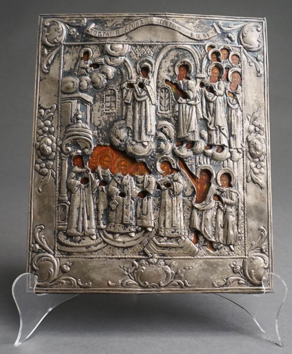 RUSSIAN SILVERED METAL OKHLAD ICON