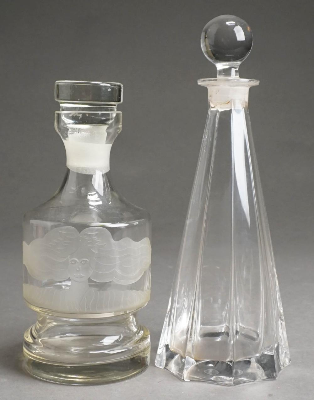 TWO CRYSTAL DECANTERS ONE ETCHED 2e488a