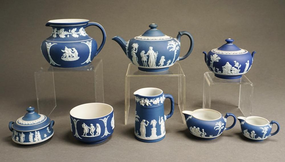 EIGHT WEDGWOOD BLUE AND WHITE JASPERWARE