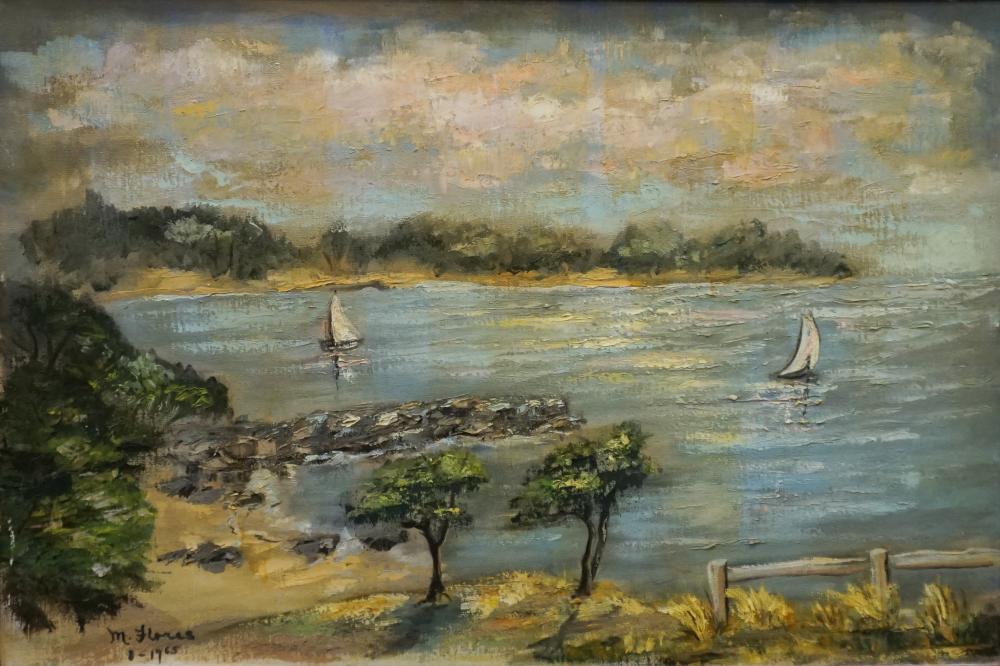 VIEW OF INLET WITH SAILBOATS SIGNED 2e49b1