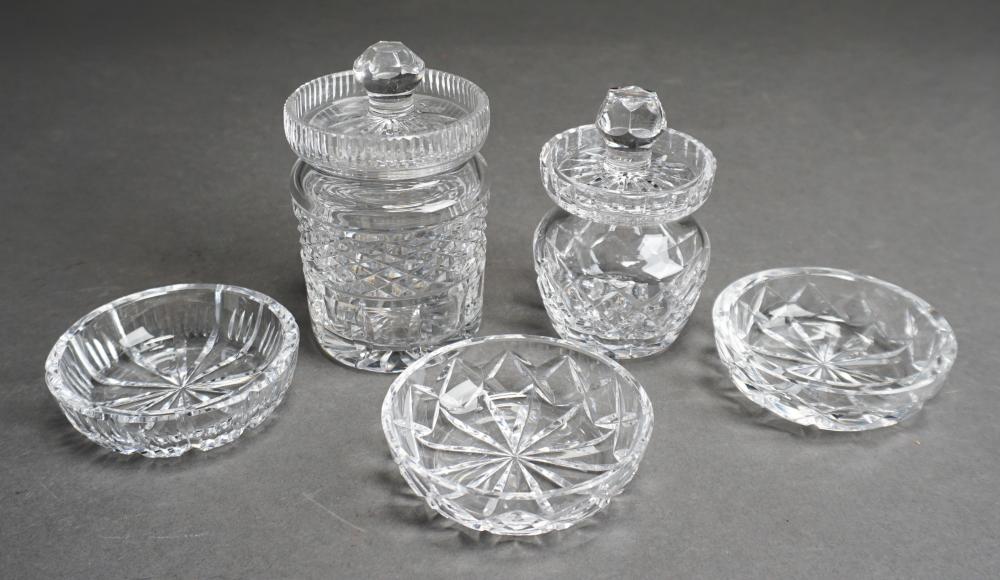 TWO CRYSTAL JAM JARS AND THREE 2e49d7