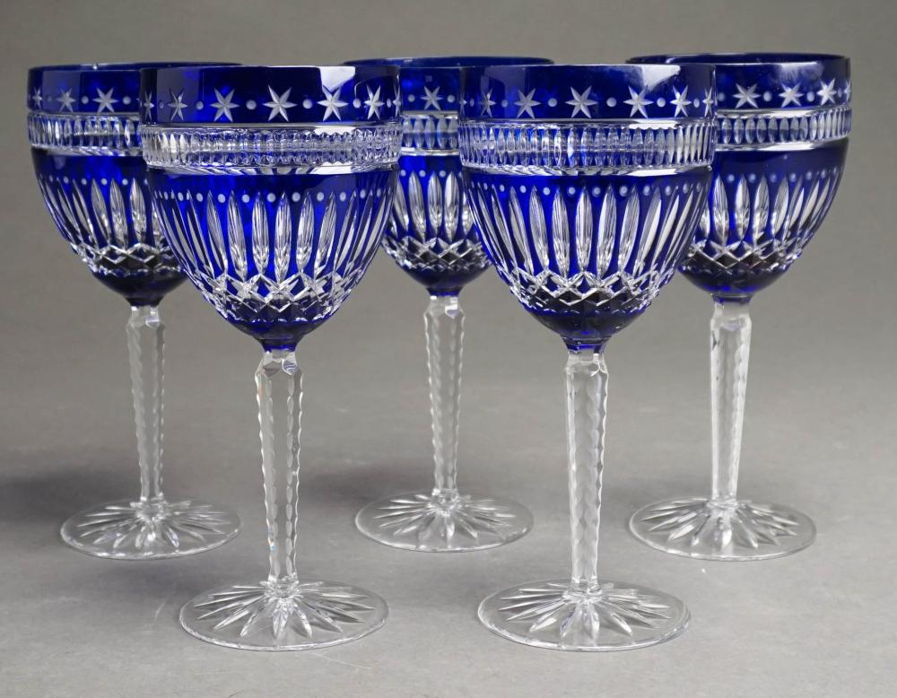 SET OF FIVE COBALT-TO-CLEAR CUT CRYSTAL