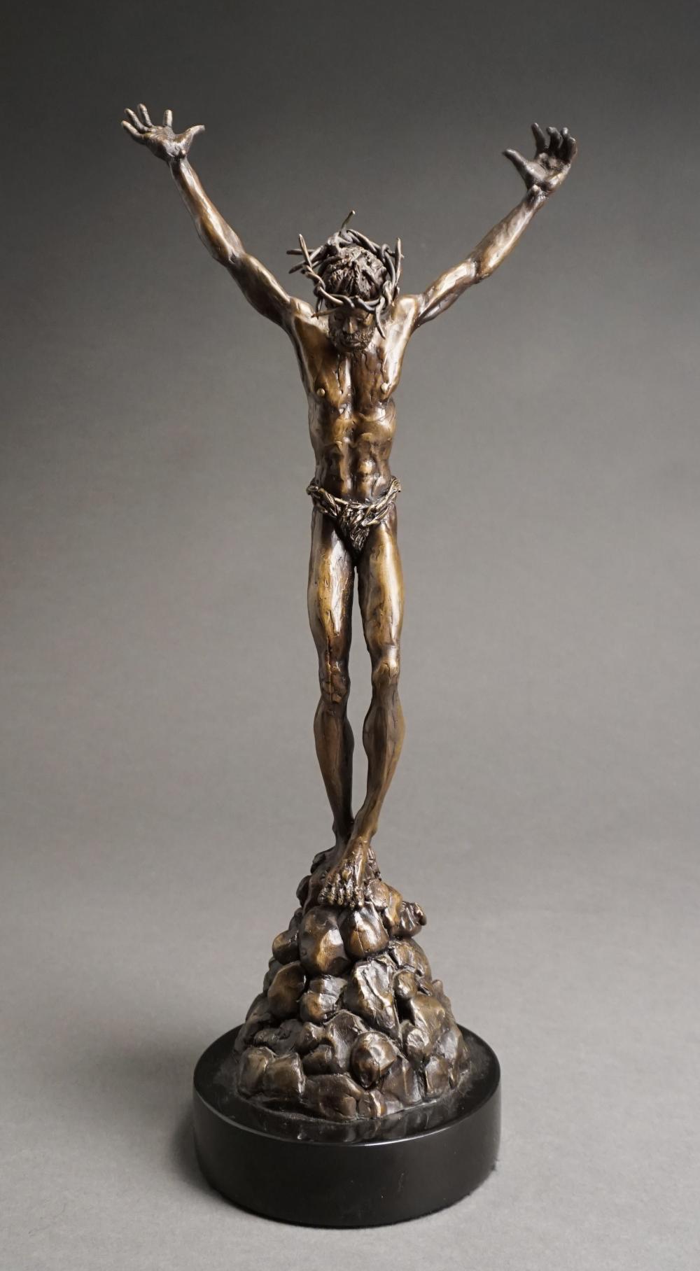 BRONZE STATUE OF JESUS, SIGNED