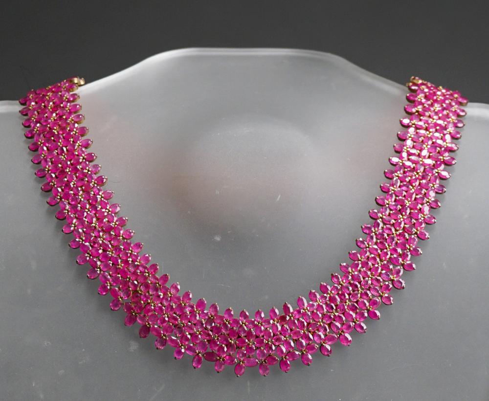 BASE METAL AND RUBY NECKLACE APPROX  2e4a26