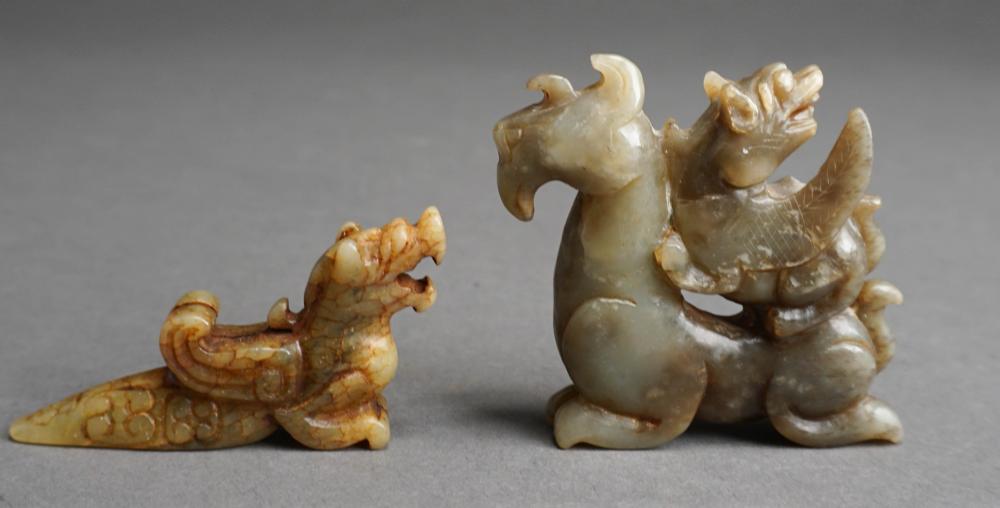 TWO CHINESE CARVED JADEITE FIGURINESTwo
